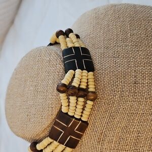 Handcrafted Cream & Brown Beaded Choker Necklace